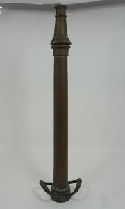 lot 3 image: Antique Elkhart Brass Mfg. Co. BrassCopper 30-Inch Firemans Fire Hose Two-Handle Nozzle...