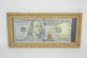 lot 42 image: Vintage Ornate Framed Wall Art One Hundred $100 Dollar Bill...