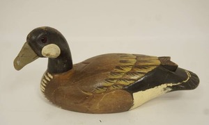lot 50 image: Vintage Hand Carved Solid Wood Duck Decoy...