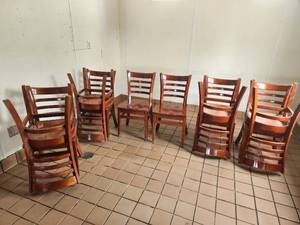 lot 85 image: Lot of (10) Wooden Restaurant Side Chairs