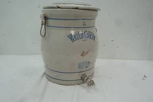 lot 14 image: Vintage Salt Glazed 5 Gallon Water Cooler with Spout