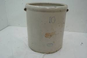 lot 16 image: Redwing Salt Glazed 10 Gallon Stoneware Crock, with the Red Wing