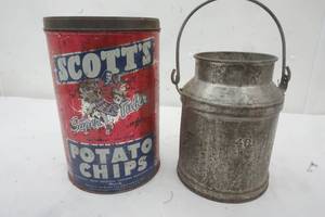 lot 118 image: Vintage Milk Can and Potato Chips Tin