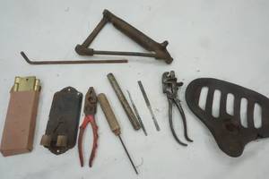 lot 122 image: Vintage Tools, Brass Hinges, Bike Seat, and more