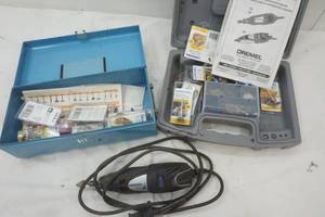 lot 201 image: Blue Tin, Dremel and accessories