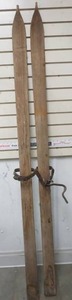 lot 218 image: Pair of Vintage Wood Skis with Straps