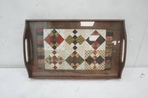 lot 225 image: Antique Serving Tray, Glass with Quilt Pattern