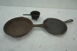 lot 269 image: two Small Cast iron pans and small cooking pot