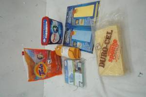 lot 276 image: Cleaning Supplies, Micro Cloths, Used Tide Pods, Persil Clean