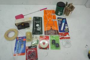 lot 293 image: Hardware Supplies, 2 plate wires, brackets, 3M tape, New EZ Engrave, clothes pins and more