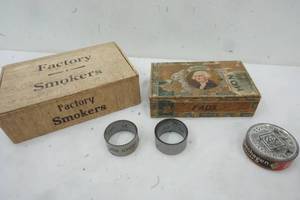 lot 314 image: Vintage Cigar Boxes, Factory Smokers, Fads Washington, 2 metal flex tools