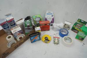 lot 343 image: Light Bulbs, Cellophane Tape, 50ft Tape Measure, Wall fabric repair and more
