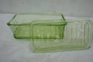 lot 360 image: Green Glassware, CheeseButter container