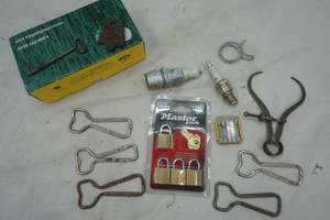 lot 366 image: Hardware, Master Lock set, Hams, Coke Schmidt bottle openers and more