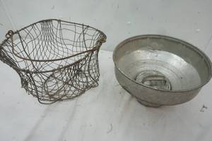 lot 429 image: Vintage egg basket and milk screen funnel