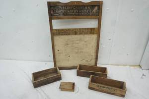 lot 434 image: Vintage Wood Cheese Boxes and Kids Educational Board