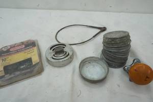 lot 440 image: Vintage Jar Covers, antique knob, 10 Chainsaw , and Pastry Cutter