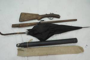 lot 505 image: Vintage Umbrella, Telescope, vintage gun parts