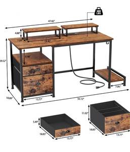 Furologe Computer Desk with Shelves and Drawer - White