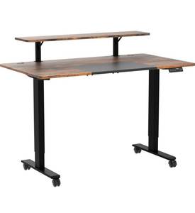Woka Electric Height Adjustable Standing Desk with Shelf - Rustic & Black