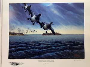 Les C. Kouba Signed ARTIST PROOF Bluebills Visit Indian Point