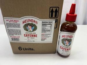 JJ. 6x 10oz Melinda Louisiana Rd Cayenne Hot Sauce