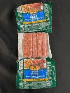 lot 5 image: D    Smok-y Beef Breakfast Sausage 3X 8.3 oz Packages