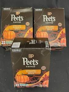 lot 117 image: Peets Pumpkin Spice K-Cups 3 Boxes of 22 pods