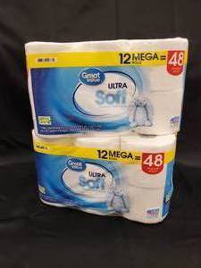 Great Value Ultra Soft Premium Bath Tissue - 12 Mega Rolls Per Pack (Lot of 2)