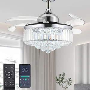 lot 25 image: Dimmable Fandelier Crystal Ceiling Fans with Lights and Remote Modern Invisible Retractable Chandelier