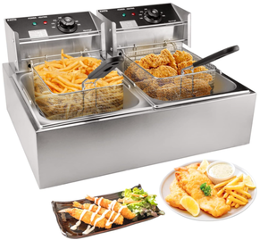 lot 26 image: Commercial Deep Fryer with Basket, 3400W 12.7QT12L, Detachable Large Capacity Stainless Steel Countertop Electric Oil Fryer