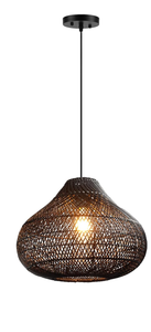 lot 27 image: Karjear Black Rattan Chandelier, 16.5 inch Large Wicker Pendant Lights Fixture Hand-Woven Basket Hanging Light