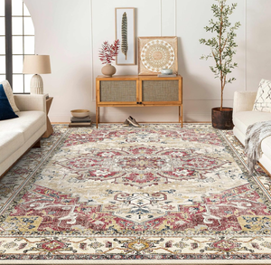 lot 97 image: Washable Area Rug - Living Room Farmhouse Vintage Oriental Rug Large Distressed Non-Slip