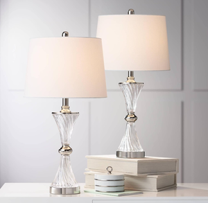 lot 103 image: LOT OF 2 Regency Hill Luca Modern Table Lamps 25.5 High with USB Charging Port Glass Chrome Silver Metal