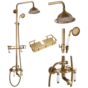 lot 109 image: Gotonovo Antique Brass Exposed Bathroom Shower Faucet with Shower Shelf