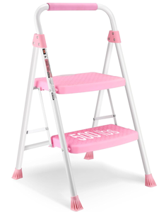 lot 203 image: SocTone 2 Step Ladder, Folding Step Stool with Handle, Wide Anti-Slip Pedal