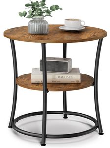 lot 231 image: VASAGLE Side Table, Round End Table with 2 Shelves for Living Room, Bedroom, Nightstand with Steel Frame for Small Spaces