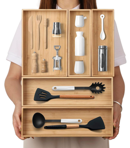 lot 235 image: BAMOTTO Stack Bamboo Drawer Organizer Set of 5, Kitchen Utensil