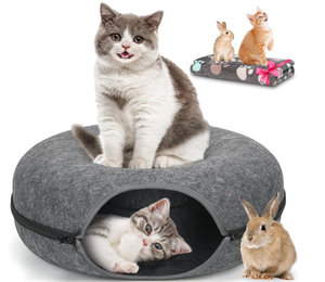 lot 251 image: Medium Cat Tunnel Bed,HOMAGICO Peekaboo Cat Cave with Pet Blanket