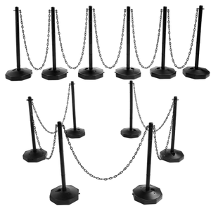 lot 275 image: LOT OF 12 Geiserailie Plastic Stanchion Post, Crowd Control Barriers with Fillable Base 5FT Chain