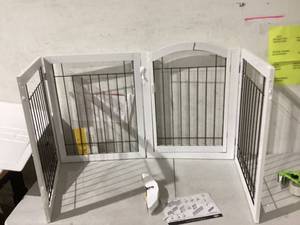 lot 403 image: HAPPAWS Tall Dog Gate with Door MINOR DAMAGE