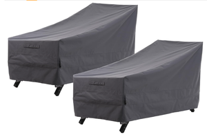 lot 123 image: Outdoor Waterproof Patio Chaise Lounge Covers, Ripstop Fabric UV Resistant , Outdoor Lounge Chair Covers, 32W x 80D x 42H, Grey, 2 Pack