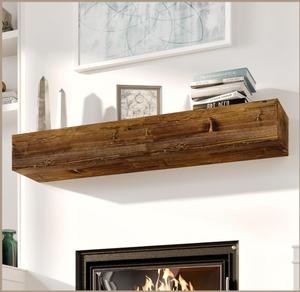 lot 132 image: Avana Floating Fireplace Mantel - Natural Wood Mantles for Over Fireplace 48 X 8 X 5 Inches