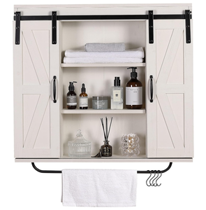lot 51 image: RUSTOWN Rustic Wood Wall Storage Cabinet with Two Sliding Barn Door