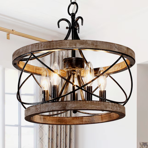 lot 60 image: Oaks Decor Chester 5-Light Weathered Wood Farmhouse Led Dry rated Chandelier