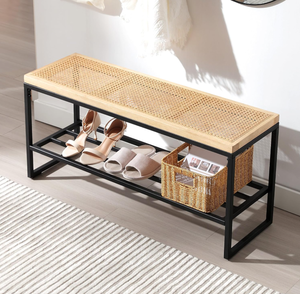 lot 166 image: ONEVOG Entryway Rattan Solid Wood Storage Bench and Seating