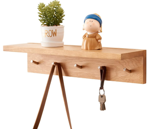 lot 171 image: TRWISWDC Coat Rack Shelf Wall Mounted Oak Wood Entryway Shelf with 5 Hooks Wall Coat Hook Rack with Floating Shelf for Bedroom