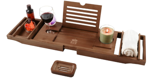lot 176 image: XcE Bathtub Caddy Tray Expandable, Bamboo Book Stand and Soap Tray