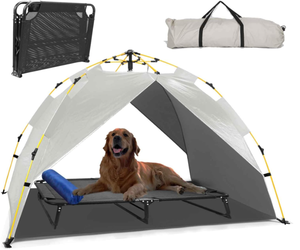 lot 182 image: CAREDPETS Elevated Raised Dog Bed Cot wCanopy Shade Tent & Bolster
