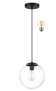 lot 381 image: KoKo&Yukina Globe Glass Black Industrial Hanging Ceiling Light